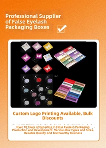 Various colorful glitter eyelash packaging boxes in square and round shapes