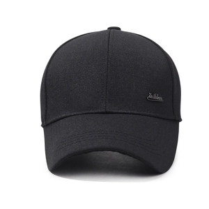 Classic black cotton baseball cap for middle-aged men with fashion metal side accent