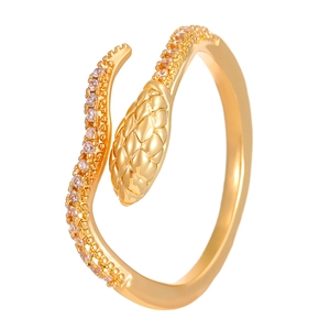 Elegant gold snake wrap ring with white cubic zirconia scales and open band design