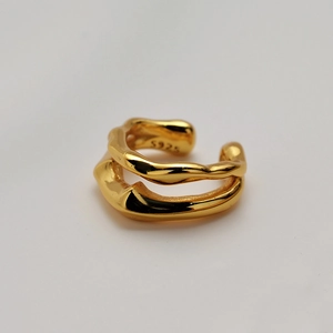 Minimalist double-layered S925 sterling silver ear cuff with irregular texture finish
