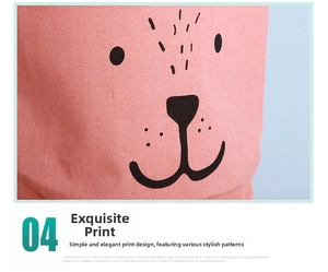 Detail of pink canvas wall hanging bag featuring a cute minimalist cartoon bear print