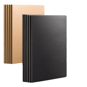 Set of minimalist B5 kraft paper notebooks with visible side stitching in black and brown