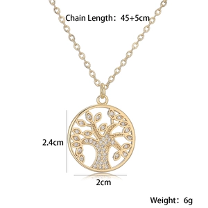 Tree of Life necklace detail with 18K gold plating dimensions and crystal inlay