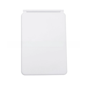 Close-up of a white portable LED travel makeup mirror in a folded flat position