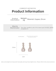 Detailed size view of silver pin earrings with four-row cubic zirconia and square crystal