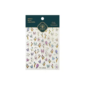 Adesivi per unghie con farfalle e tulipani dorati M-1003 in lavanda e oro champagne