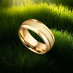 Men's 18K gold plated titanium steel ring with matte sandblasted finish and polished edges