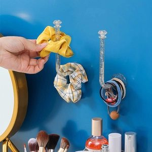 Wall Mounted Storage Hooks Transparent Glitter GPPS Diamond Shape Self Adhesive L Shaped Hairband Jewelry Organizer