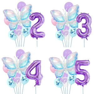 Jungle Radiant Butterfly Balloon Kit Purple Number Aluminum Film Latex For Kids Girls Birthday Party Decoration Photography Props