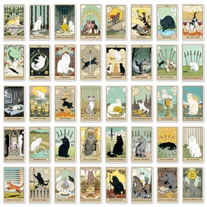 78-piece set of waterproof cat tarot stickers for laptops and luggage with hand-drawn art