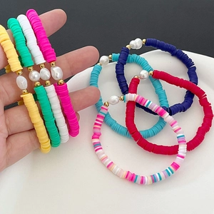 Bohemian colorful heishi beads bracelet with baroque pearls for beach style fashion