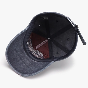 Distressed dark grey washed cotton baseball cap with vintage frayed brim details