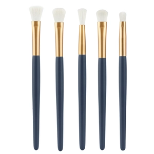 Professional 5-piece blue eye makeup brush set with soft white synthetic fiber bristles