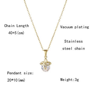 Detailed specs for gold stainless steel clover necklace with crystal pendant size 20x10mm