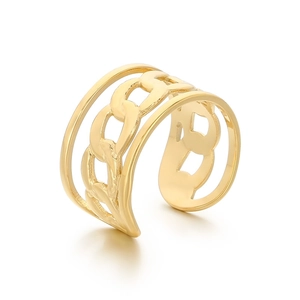 Adjustable golden hollow chain link open ring in polished titanium steel for women