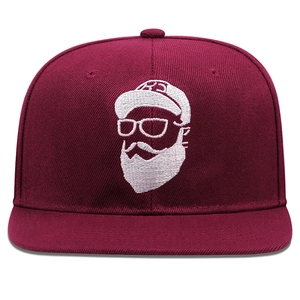 Classic burgundy snapback baseball cap featuring a white bearded man embroidery logo