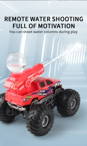 Detail showing the remote water shooting function and shark tooth decals on the toy truck