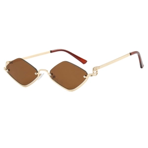 Lunettes de soleil sans monture en forme de losange avec monture dorée et verres bruns