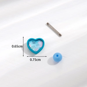 Blue heart stainless steel stud earring with screw back and 0.65cm size detail