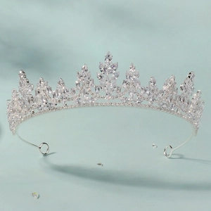 Elegant silver bridal crown with shimmering cubic zirconia crystals for pageants