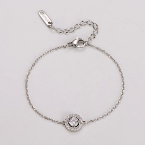Set di Gioielli da Donna in Acciaio Inossidabile 304 con Zircone Rotondo Placcato Oro Argento Oro Rosa Bracciale Halo e Orecchini a Bottone Eleganti Accessori Quotidiani