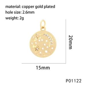 Detailed measurement of gold-plated celestial tarot pendant with size and weight specs