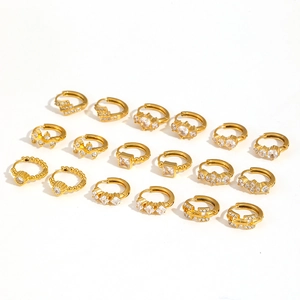 Set of eight gold-plated stainless steel hoop earrings with sparkling cubic zirconia
