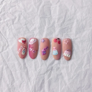 5D embossed 3D nail art stickers with pink gradient and cute fashion girls motifs