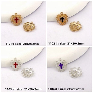 Detailed view of 20mm lace heart cross pendants in four assorted colors for DIY jewelry