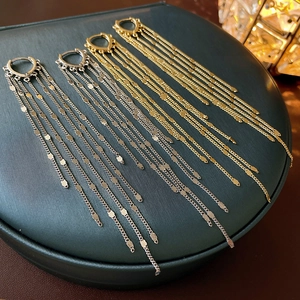 Elegant Long Tassel Earrings With 925 Sterling Silver Earring Post Copper Sequin Chain Minimalist Fashion For Women