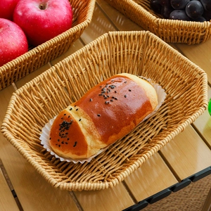 Faux rattan woven fruit basket for home snacks and bread with elegant rustic texture