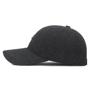 Men winter baseball cap in charcoal gray wool with ear flaps and warm fleece lining
