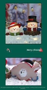 Detail showing the hidden LED light switch and battery compartment on snowman base