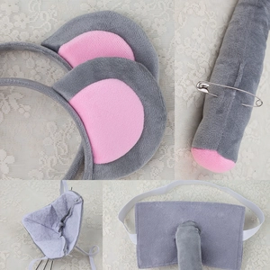 Grey mouse ears headband with pink inner lining and matching plush tail costume set