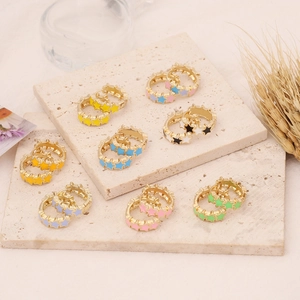 Star Hoop Earrings Colorful Enamel Copper Gold Plated Ear Buckles Star Shape Fashion Jewelry For Women