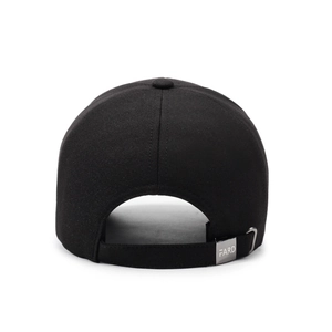 Classic black cotton baseball cap for men with adjustable silver metal buckle back view