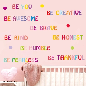Colorful motivational English quote wall stickers for kids nursery with be brave be kind text