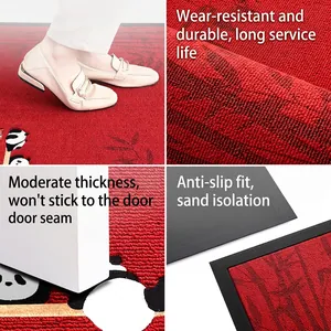 Rote Antirutschmatte mit Panda- und Bambusdesign, kratzt Staub und Schmutz ab