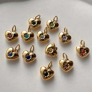 Polished 14K gold heart charms with colorful sparkling crystals for jewelry DIY