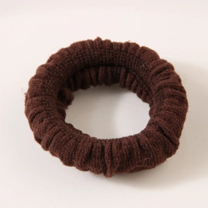 Elastic knit hair scrunchie in coffee brown with durable ribbed texture for women