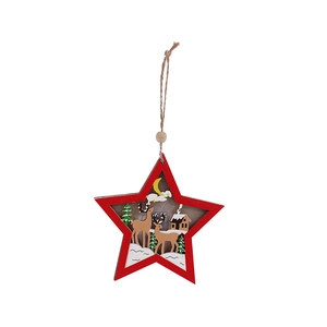 Star-shaped wooden Christmas night light with reindeer and snowflake cutout scene