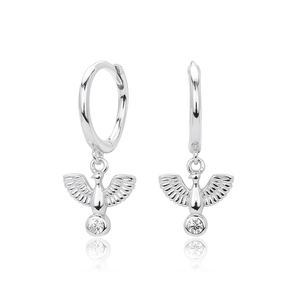 Elegant S925 sterling silver hoop earrings with flying bird charm and round zircon stone