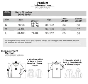 Detailed size chart with bust, waist, and hip measurements for the slim fit mini dress