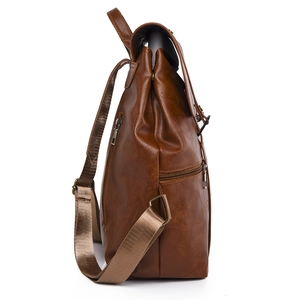 Zaino vintage in pelle marrone di grande capacità con stile minimalista street British