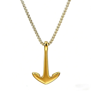 Polished golden anchor pendant necklace with a minimalist retro nautical design