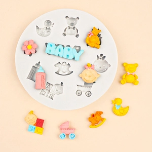 Siliconen fondant mal met beer, fles en kinderwagen voor babytaart decoratie en bakken
