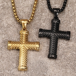 Minimalist hip-hop cross pendants in gold and black stainless steel for men and women