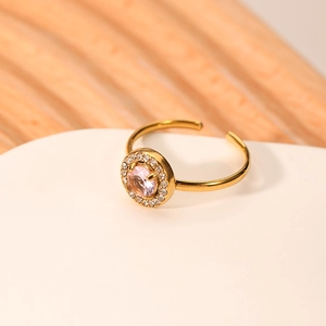 Ρυθμιζόμενο δαχτυλίδι με επιχρύσωση 18k, ροζ ζιργκόν και περιμετρικά κρύσταλλα