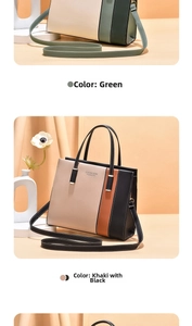 Detail view of large capacity two-tone leather tote bag with elegant shoulder strap
