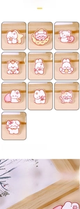 Close-up of cute animal acrylic brooches featuring cat, bear, and rabbit designs